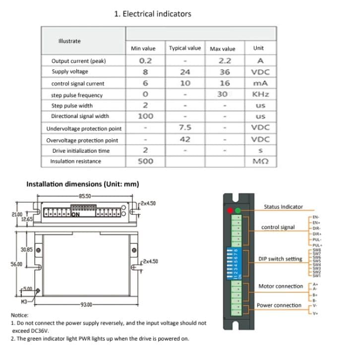 HANPOSE HPD332 2,2 A 8–36 V Schrittmotortreiber für 20 28 35 42 Motor – Bild 5