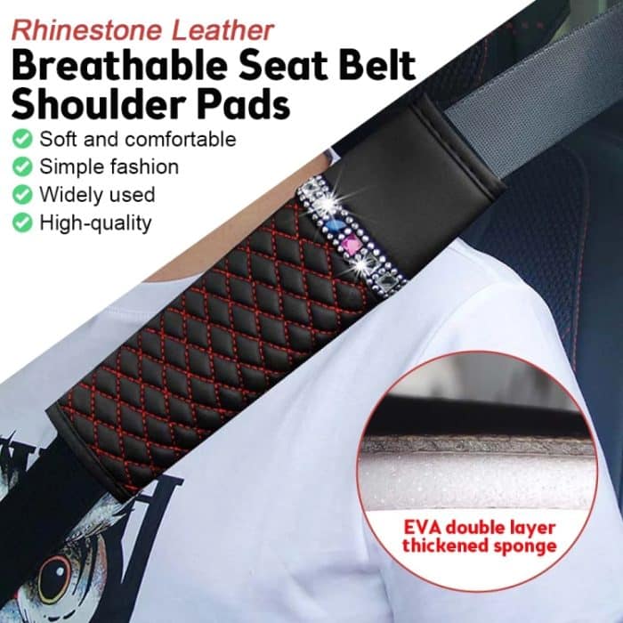 Auto-Sicherheitsgurtbezug aus Leder, Schulterpolster mit glitzernden Diamanten, 6.5x23cm – Bild 4