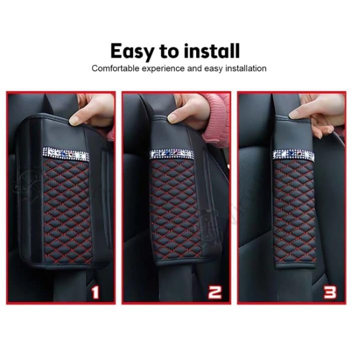 Auto-Sicherheitsgurtbezug aus Leder, Schulterpolster mit glitzernden Diamanten, 6.5x23cm – Bild 6