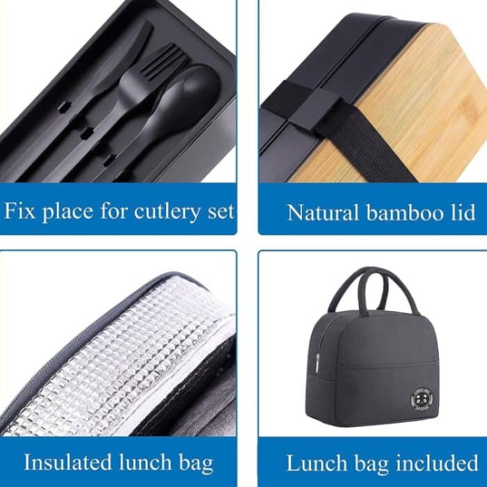 1200 ml tragbares Fach, isolierte, doppelschichtige Lunchbox, mikrowellengeeigneter Lebensmittelbehälter aus Kunststoff, Without  Insulation Bag Black, Without Insulation Bag White, With Insulation Bag Black, With Insulation Bag White – Bild 6