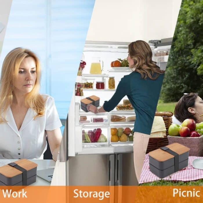 1200 ml tragbares Fach, isolierte, doppelschichtige Lunchbox, mikrowellengeeigneter Lebensmittelbehälter aus Kunststoff, Without  Insulation Bag Black, Without Insulation Bag White, With Insulation Bag Black, With Insulation Bag White – Bild 8