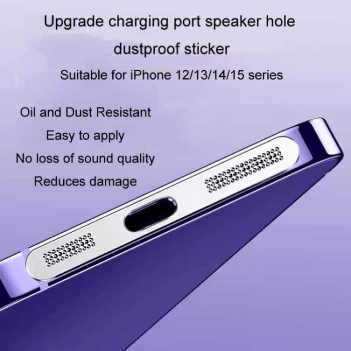 2 teile/satz Für IPhone 12/13/14/15 Serie Lautsprecher Überzug Metall Staub-Proof Mesh Lade port Schutz Film Staub Aufkleber – Bild 12