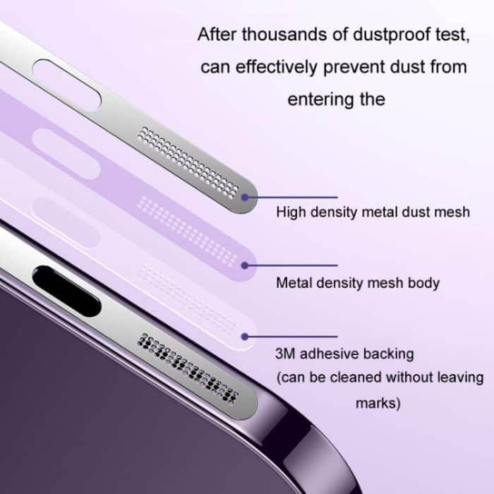 2 teile/satz Für IPhone 12/13/14/15 Serie Lautsprecher Überzug Metall Staub-Proof Mesh Lade port Schutz Film Staub Aufkleber – Bild 6