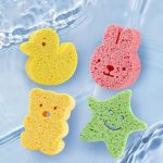 Baby-Badeschwamm aus Holzzellstoff, niedlicher Cartoon-weicher Badeschwamm, Badeschrubber, Bear, Bunny, Little Star, Duck – Bild 3