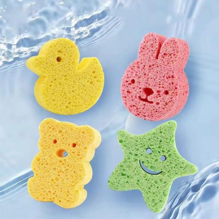 Baby-Badeschwamm aus Holzzellstoff, niedlicher Cartoon-weicher Badeschwamm, Badeschrubber, Bear, Bunny, Little Star, Duck – Bild 3