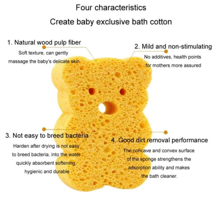 Baby-Badeschwamm aus Holzzellstoff, niedlicher Cartoon-weicher Badeschwamm, Badeschrubber, Bear, Bunny, Little Star, Duck – Bild 4