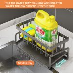 Küchenspüle, multifunktionales Abflussregal, Schwammlappen-Aufbewahrungsregal, Gray, Black, White, With Pole Gray, With Pole Black, With Pole White – Bild 3