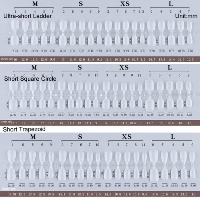 10 Paar tragbare Maniküre-Tabletten mit Frosted-Codierung zu je 100 Stück/Karton, Short Ellipse S, Long Ladder XS, Long Ladder S, Long Ladder M, Long Ladder L, Long Ellipse XS, Long Ellipse S, Long Ellipse M, Long Ellipse L, Medium Oval XS, Medium Oval... – Bild 7