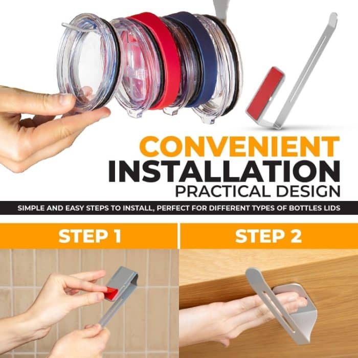 Becherdeckel-Organizer, selbstklebendes Unterschrank-Becherdeckel-Aufbewahrungsregal, Black, Steel Color – Bild 4