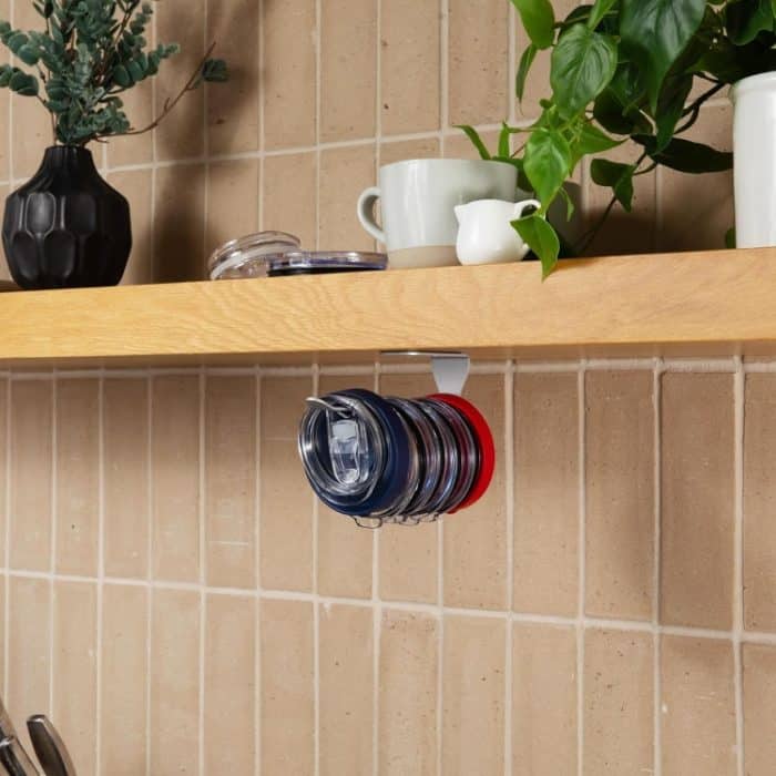 Becherdeckel-Organizer, selbstklebendes Unterschrank-Becherdeckel-Aufbewahrungsregal, Black, Steel Color – Bild 7