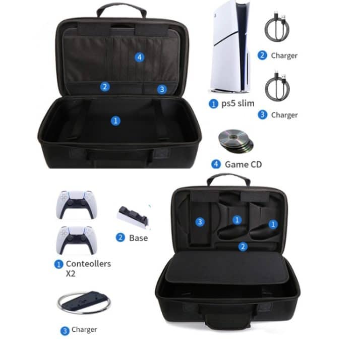 Für PS5 Slim Spielkonsole EVA Aufbewahrungstasche Handtasche Tragetasche, 1900 Black, 1900 Gray – Bild 8