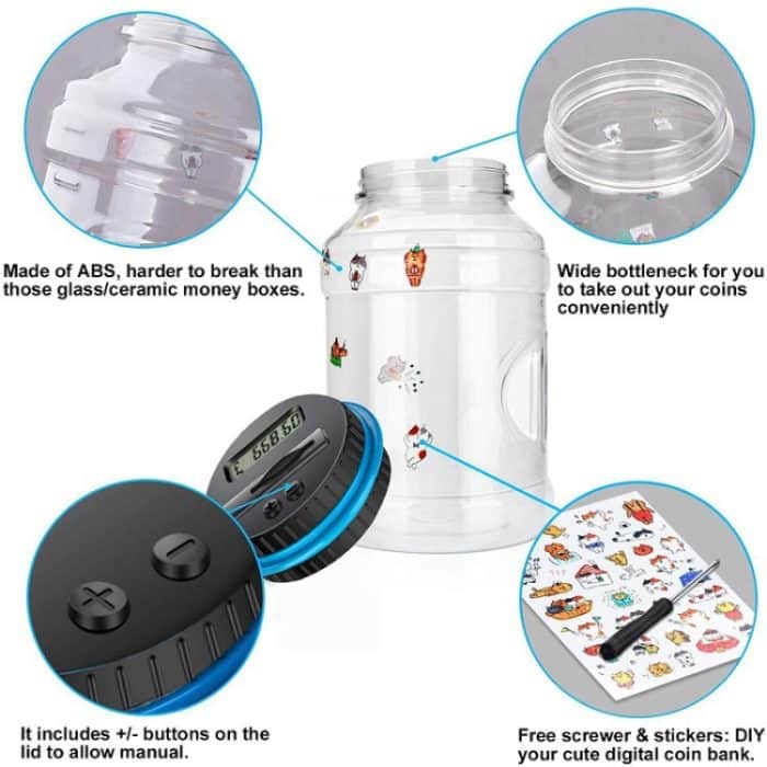 Zählsparschwein mit digitaler Anzeige und Schloss, EUR, GBP, Australian Dollar, Canadian Dollar, Mexican Dollar, Swiss Franc, US Dollar, Singapore Dollars – Bild 4