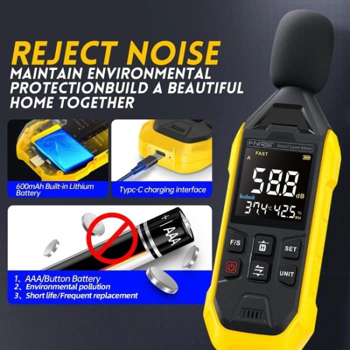 FNIRSI Noise Decibel Meter Home Volume Detector, Yellow – Bild 4