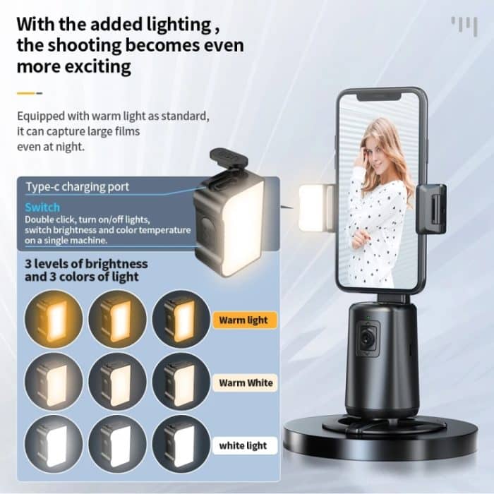 Pixel A200 Auto-Tracking-Gimbal-Stabilisator, 360-Grad-Drehung, Selfie-Stick mit Fülllicht, A200 Set 1, A200 Set 2, A200 Set 3 – Bild 8