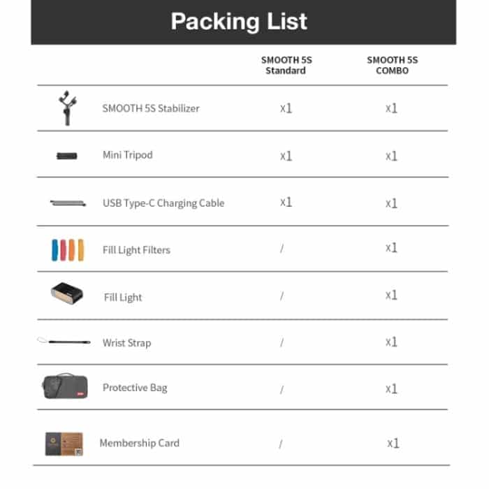 ZHIYUN Smooth 5S 3-Achsen-Handheld-Gimbal-Stabilisator für Smartphones, Smooth 5S Standard Black, Smooth 5S Standard White, Smooth 5S Combo Black, Smooth 5S Combo White – Bild 18