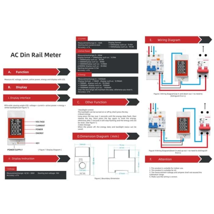 SINOTIMER SDM008 Schienentyp AC Multifunktionaler digitaler Spannungs- und Strom-Leistungsmonitor – Bild 6