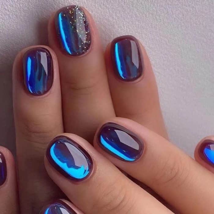 24 Stück/Box Kurzes Pressen auf den Nägeln Bling Aurora Nail Galaxy Blue Glitter Fake Nails, W1079 – Bild 2
