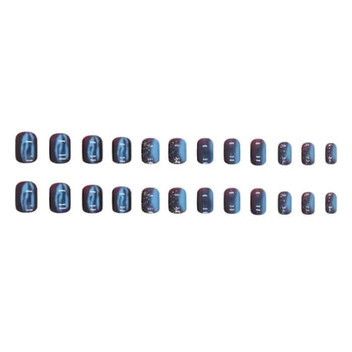 24 Stück/Box Kurzes Pressen auf den Nägeln Bling Aurora Nail Galaxy Blue Glitter Fake Nails, W1079 – Bild 5