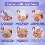 24 Stück/Box Kurzes Pressen auf den Nägeln Bling Aurora Nail Galaxy Blue Glitter Fake Nails, W1079 – Bild 7