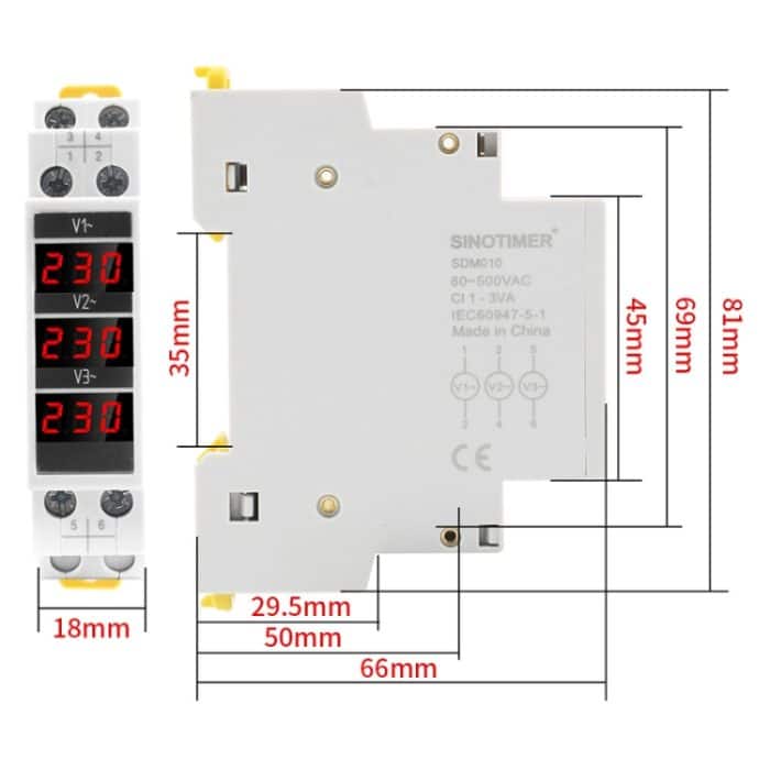 SINOTIMER SDM010 Modulares Schienen-AC-Dreiphasen-Digitalvoltmeter, elektronische Instrumentierung – Bild 2