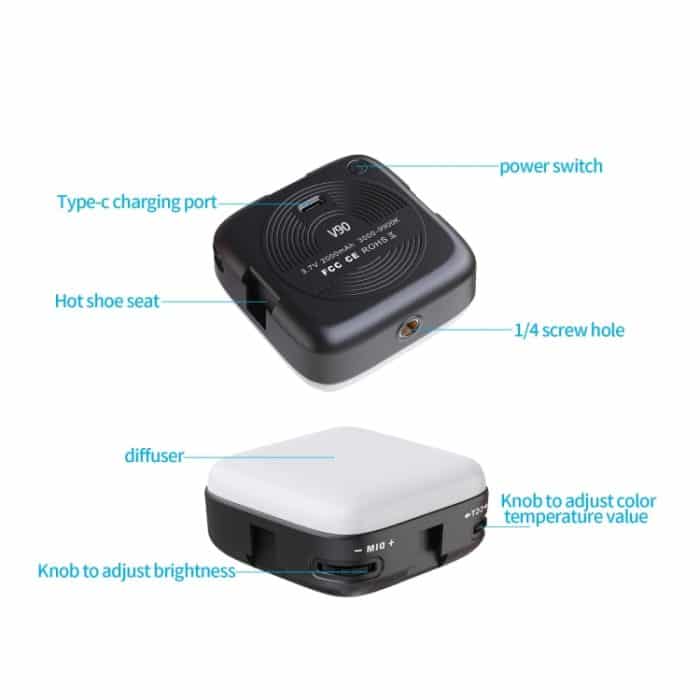 Desiontal V90 Handy-Live-Beauty-Fülllicht, LED-Taschenlicht, USB-Aufladung, Tofu-Lampe, V90 – Bild 6