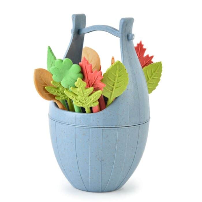 TBD0604624701A.jpg Mini-Geschirrset aus Weizenfasermaterial, Snack-Dessertgabeln, 16pcs Fruit Forks + 1pc Barrel – Bild 1