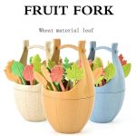 Mini-Geschirrset aus Weizenfasermaterial, Snack-Dessertgabeln, 16pcs Fruit Forks + 1pc Barrel – Bild 3