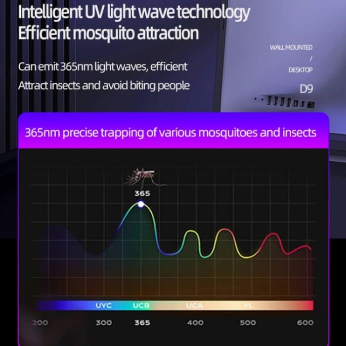 D9 Tragbare UV-Anti-Mücken-Lampe, wiederaufladbar, stumme Fliegenfalle mit 3-Gang-Timing – Bild 6