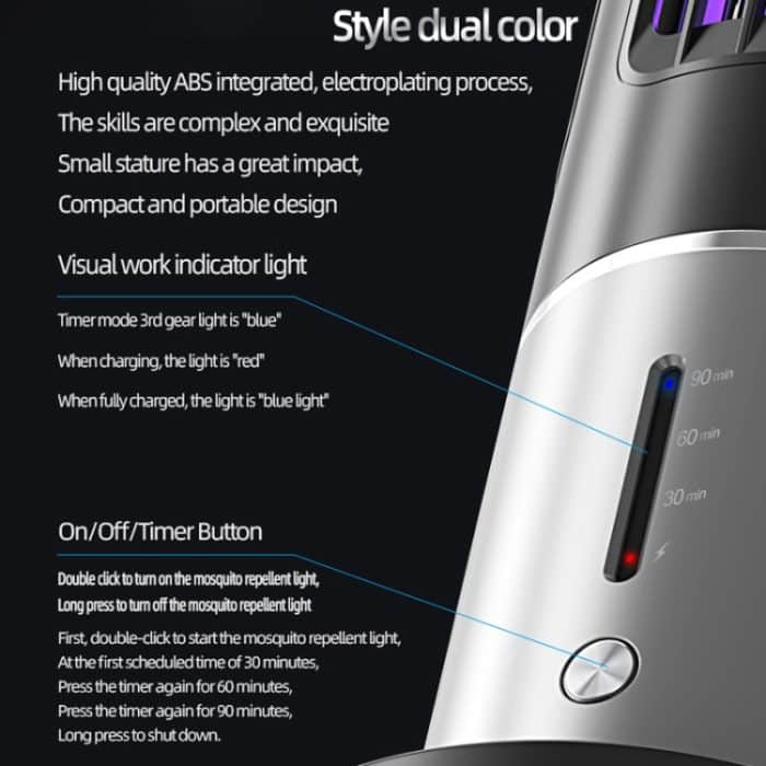 D9 Tragbare UV-Anti-Mücken-Lampe, wiederaufladbar, stumme Fliegenfalle mit 3-Gang-Timing – Bild 9
