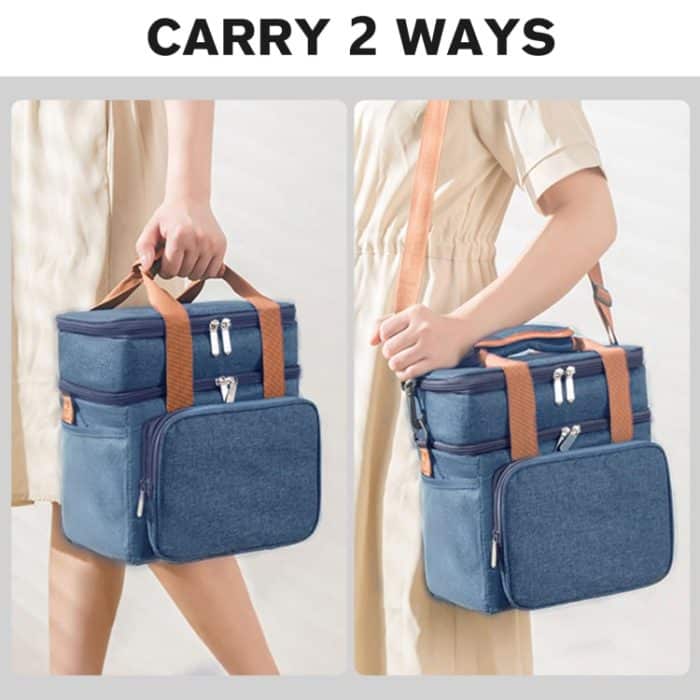 Doppelschichtige, isolierte Lunchtasche, Lebensmittelkühltasche mit großem Fassungsvermögen und Schultergurt – Bild 8