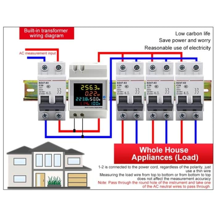 SINOTIMER SDM009 Din-Schiene Einphasige Spannung Strom Frequenz Leistungsfaktor Strom Multifunktionsmessgerät, AC40-300V Built-In, AC40-300V External, AC250-450V Built-In, AC250-450V External – Bild 9