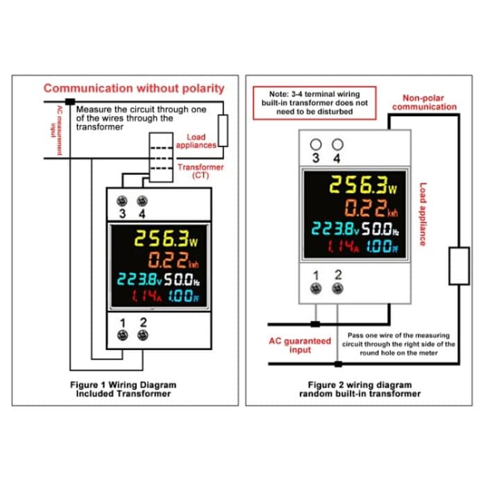 SINOTIMER SDM009 Din-Schiene Einphasige Spannung Strom Frequenz Leistungsfaktor Strom Multifunktionsmessgerät, AC40-300V Built-In, AC40-300V External, AC250-450V Built-In, AC250-450V External – Bild 7