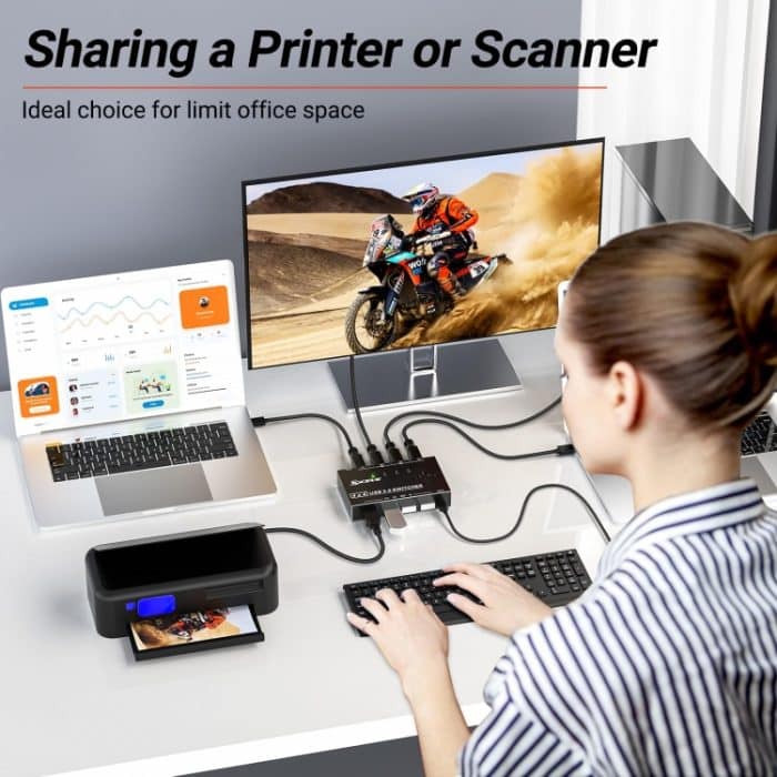 KC-KM434B USB3.0 4-Port-USB-Freigabegerät 4-Port-Drucker-Sharing-Gerät Tastatur-Maus-Schalter – Bild 7