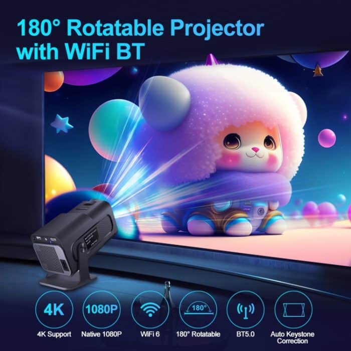 HY320 1080P 390ANSI 4K Android 11 Projektor mit Wifi 6 Bluetooth 5.0 Unterstützung Miracast / Airplay / DLNA, US Plug, EU Plug, UK Plug, AU Plug – Bild 3