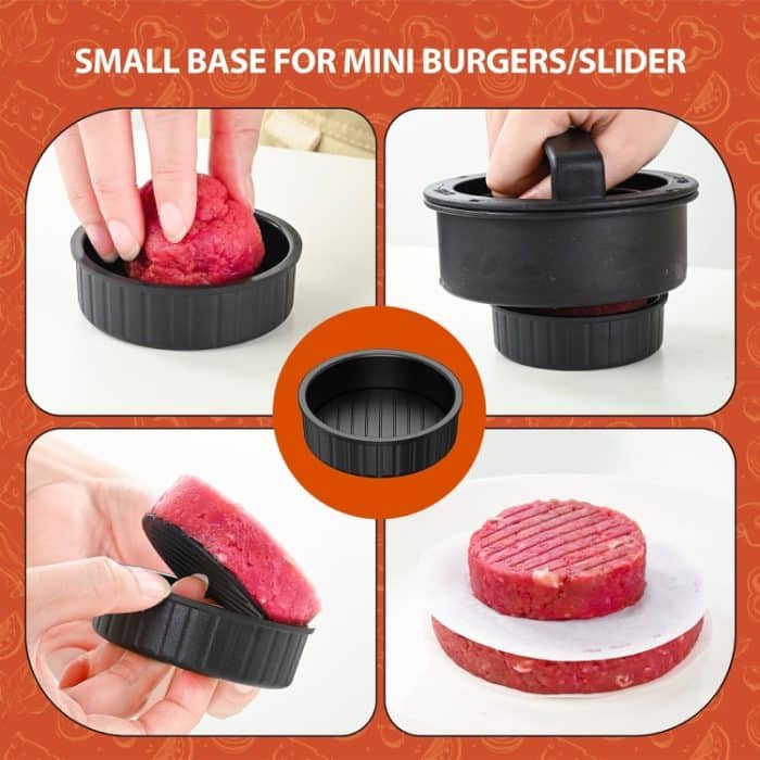 4-in-1-Hamburgerpresse, Patty-Maker, Slider, gefüllte Burger, Sandwichschneider, Color Box Packge, With 100pcs Silicone Oil Paper – Bild 7
