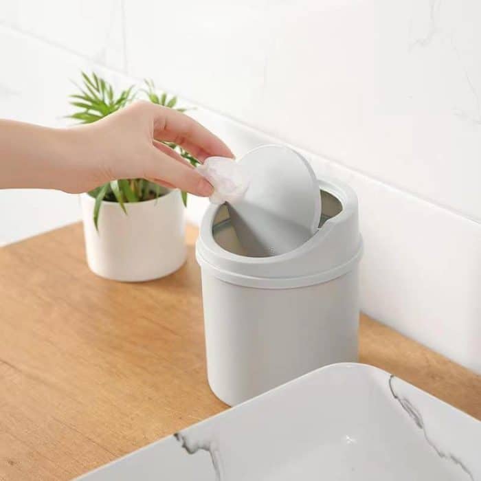 Mini-Desktop-Mülleimer mit Klappdeckel, Studentenwohnheim, Wohnzimmer, niedlicher Aufbewahrungseimer – Bild 2
