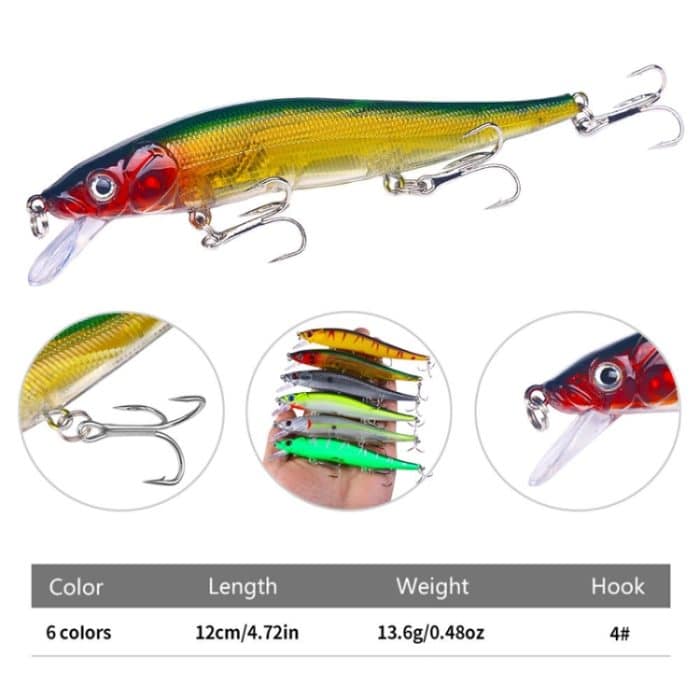 6 Farben / Set HENGJIA MI169 Submerged Minnow Dummy Bait Lua Hard Fishing Lures, 12cm 13.6g – Bild 3