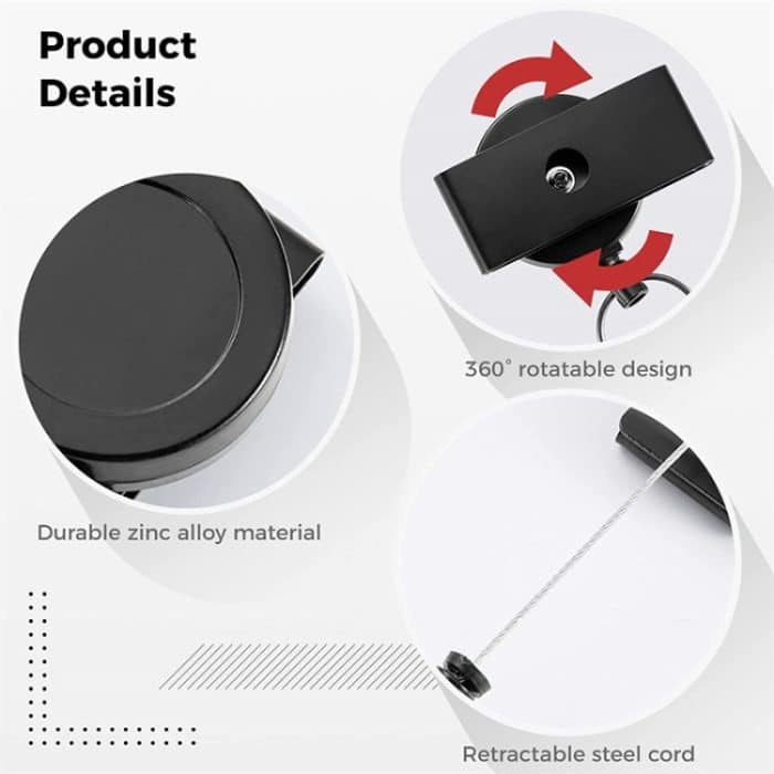 Um 360 Grad drehbarer, robuster, einziehbarer Schlüsselanhänger mit Gürtelclip, ABS  Material, Metal Material – Bild 4