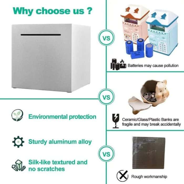 Spardose aus Edelstahl nur im Lieferumfang enthalten, kein Export, Spardose für Erwachsene und Kinder, 12x12x12cm – Bild 8