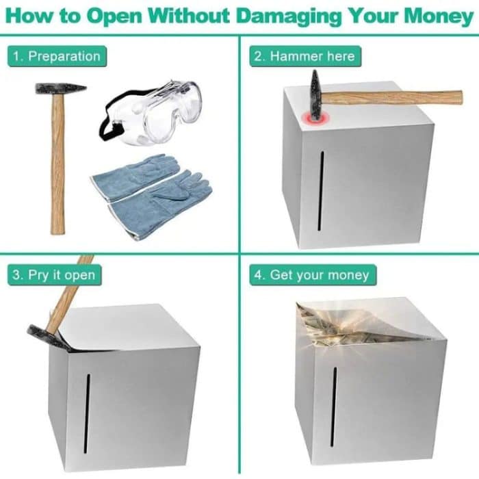 Spardose aus Edelstahl nur im Lieferumfang enthalten, kein Export, Spardose für Erwachsene und Kinder, 12x12x12cm – Bild 9