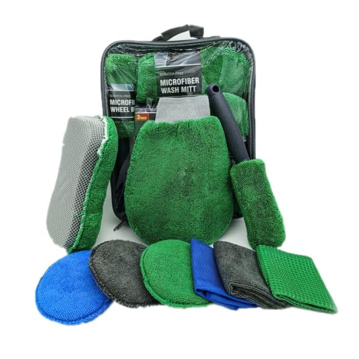 TBD0604716601A.jpg 9 teile/satz Auto Detaillierung Handschuhe Lumpen Wachsen Reinigung Set, Green – Bild 1