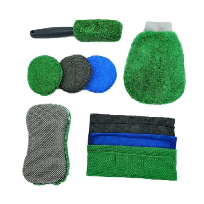 9 teile/satz Auto Detaillierung Handschuhe Lumpen Wachsen Reinigung Set, Green – Bild 5