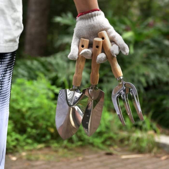 Gartenpflanz-Schaufelwerkzeuge, verdickter Holzgriff, Gartenset, Large Shovel, Small Shovel, Triple Fork, Wire Rake, Picker – Bild 6