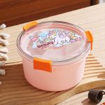 1100ml Cartoon Runde Mikrowellengeeignete Bento Box Outdoor Student Lunchbox, Beauty Pink, Space Blue, Bear Brown