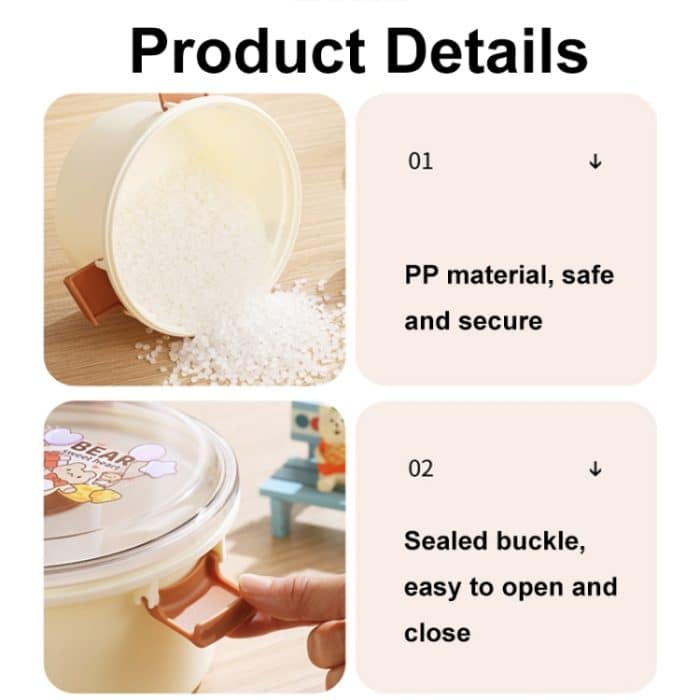 1100ml Cartoon Runde Mikrowellengeeignete Bento Box Outdoor Student Lunchbox, Beauty Pink, Space Blue, Bear Brown – Bild 3