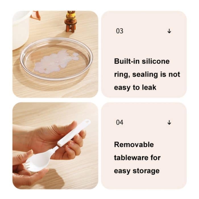 1100ml Cartoon Runde Mikrowellengeeignete Bento Box Outdoor Student Lunchbox, Beauty Pink, Space Blue, Bear Brown – Bild 4