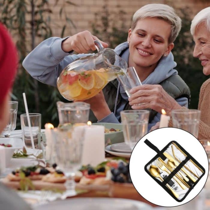 Tragbares Besteckset aus Edelstahl für den Außenbereich, Picknickmesser und Gabel, Werkzeug mit Aufbewahrungstasche, A Model Silver, A Model Gold, A Model Black, B Model Silver, B Model Gold, B Model Black, C Model Silver, C Model Black – Bild 4