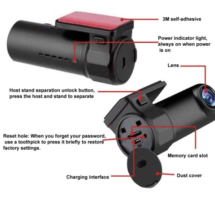 S600 1080P Wifi Dash Cam 170 Grad Weitwinkelobjektiv Versteckter Autofahrrekorder – Bild 8