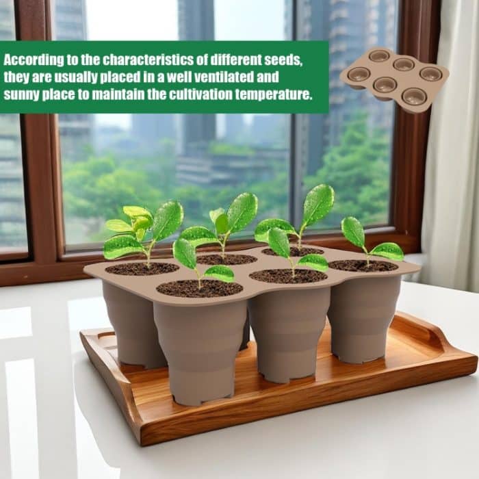 6 Löcher Kindergarten Box Kleine Gemüse Blume Pflanze Atmungsaktive Wachsende Tablett Silikon Klapp Kindergarten Topf – Bild 2