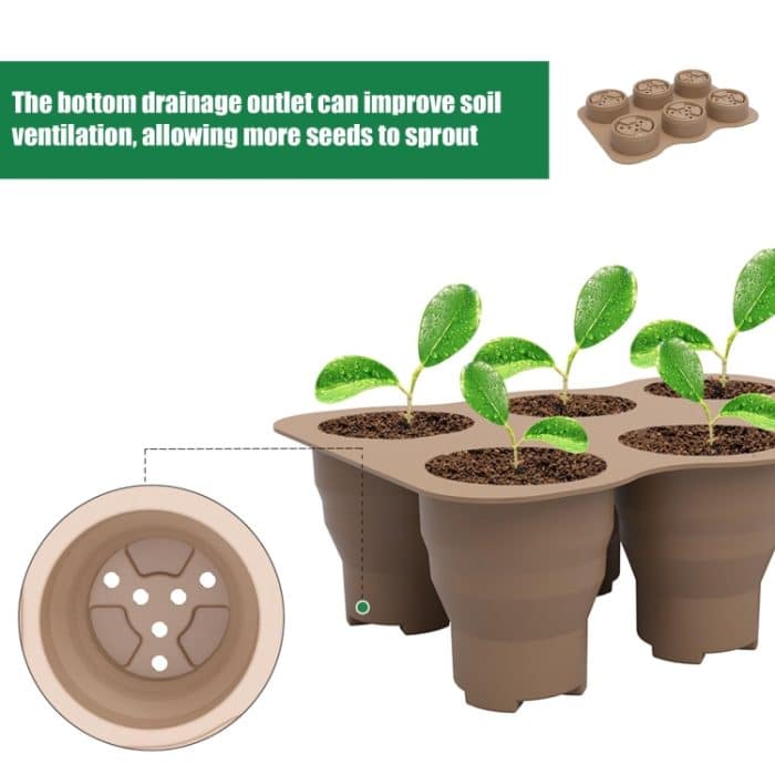 6 Löcher Kindergarten Box Kleine Gemüse Blume Pflanze Atmungsaktive Wachsende Tablett Silikon Klapp Kindergarten Topf – Bild 7